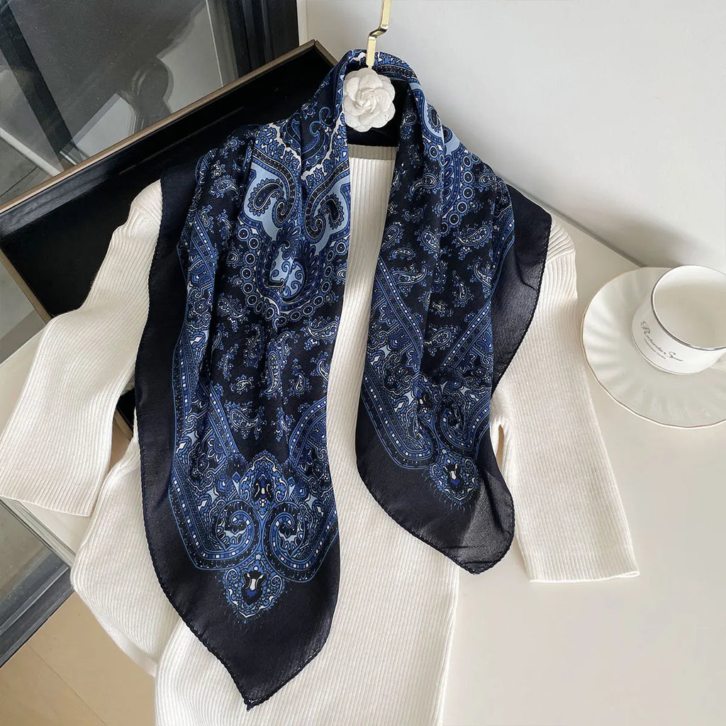 Women’s Square Scarf 70×70cm – Paisley Print Cotton Texture Shawl Headband & Neck Bandana