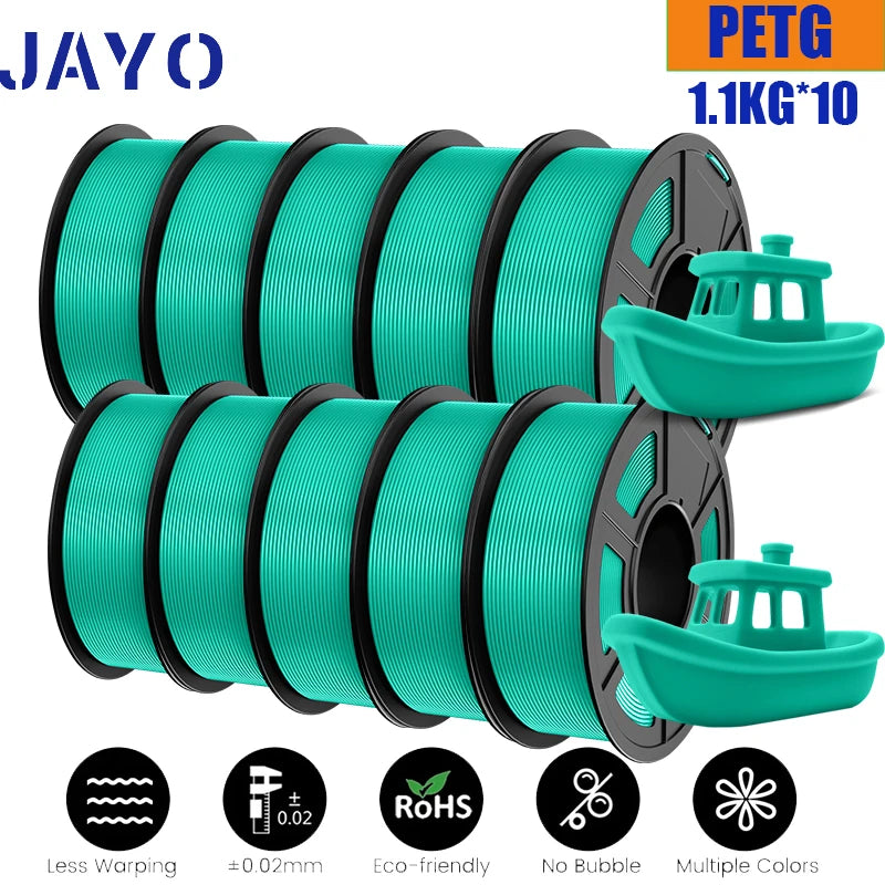 JAYO petg Filament 3d PETG 1.75mm 10Rolls Neatly Wound Toughness no bubbles 3D Printer Filament for FDM Muticolor 1.1KG /roll - trendingshoping.com