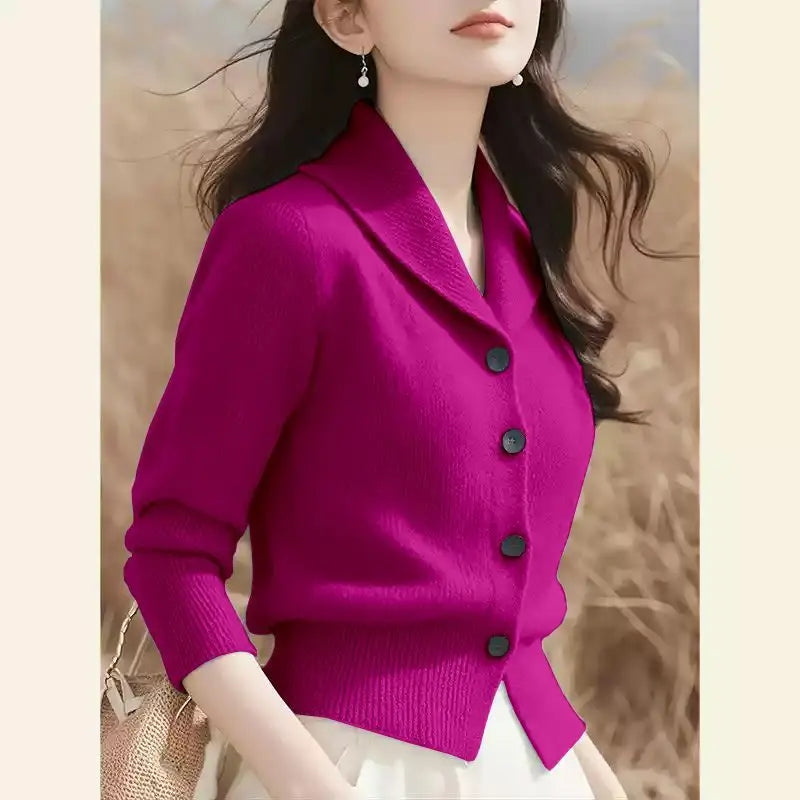 2025 Fashion Minimalist Women's Jacket – Long Sleeve Knitted Autumn & Winter Cardigan, Loose Fitting Sweater Blazer