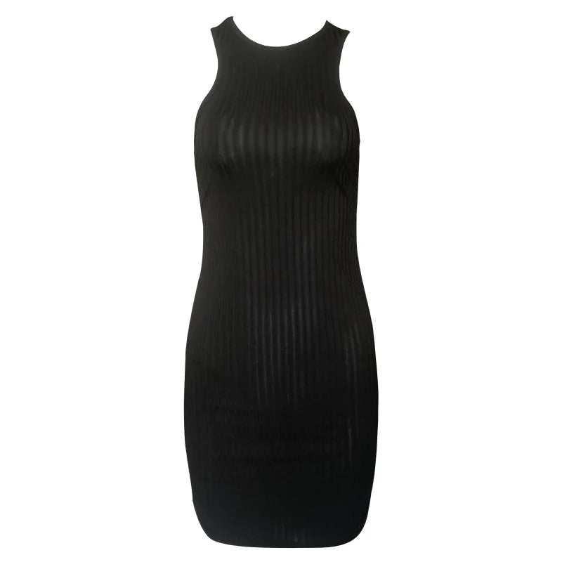 Women Bodycon Mini Dress Sleeveless Slim Fit Solid Color