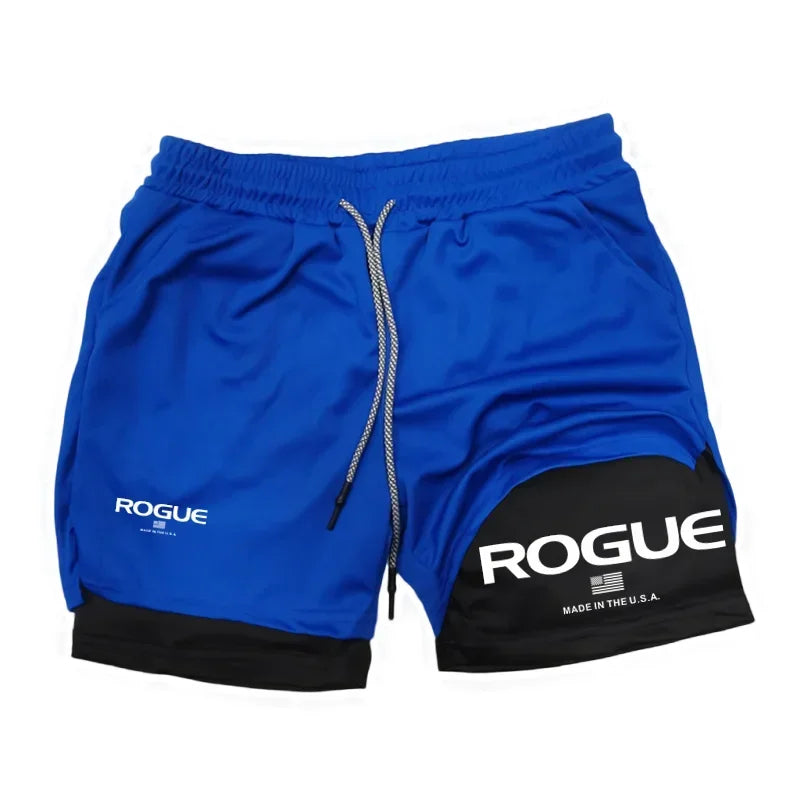 Rogue Gyms Men's 2-in-1 Double Layer Sports Shorts - Built-in Compression Liner for Training
