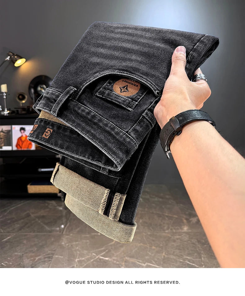 Men's Classic Straight Leg Stretch Jeans - Casual Autumn Winter Denim Trousers