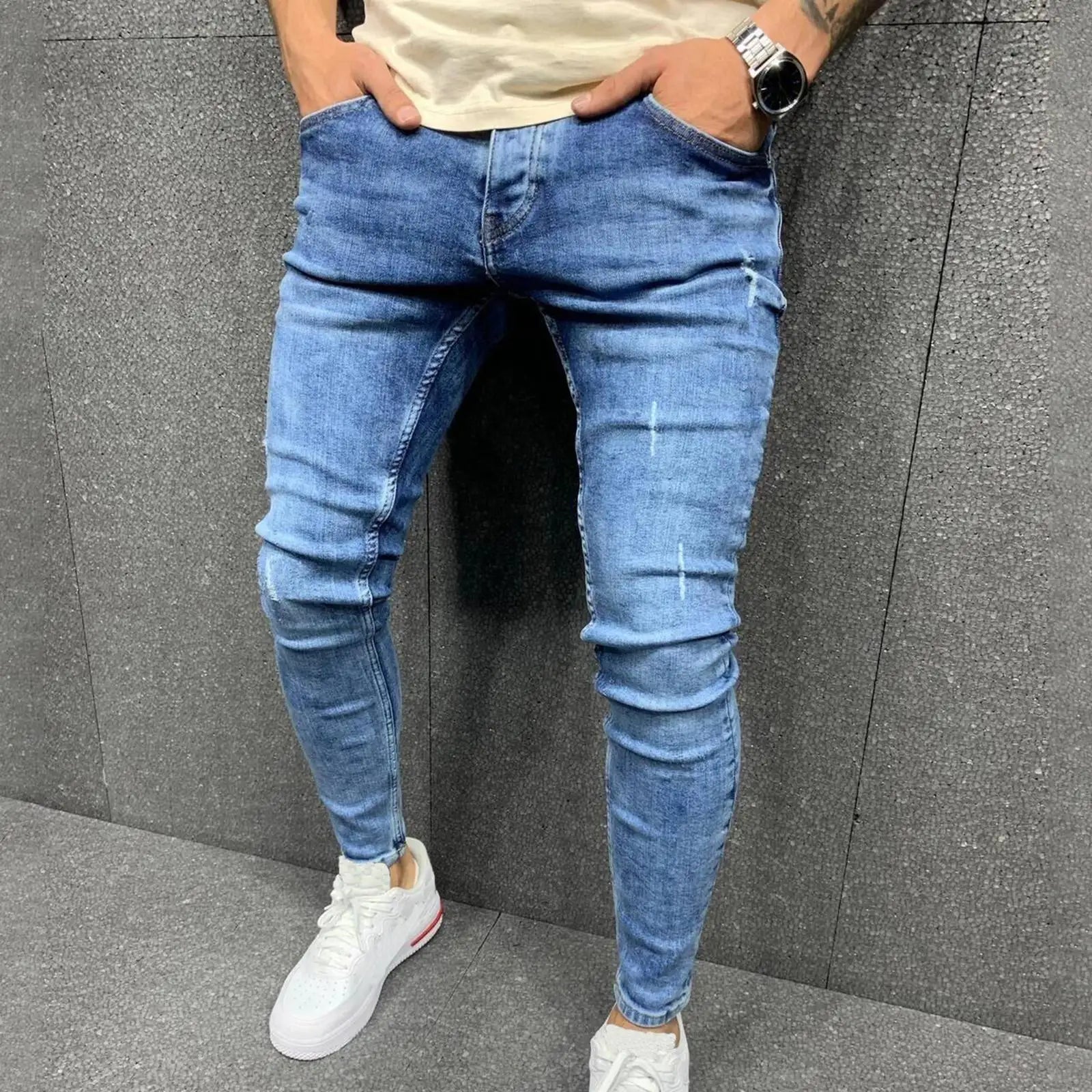 Men's Ripped Skinny Jeans - Distressed Slim Fit Elastic Denim Streetwear Pants