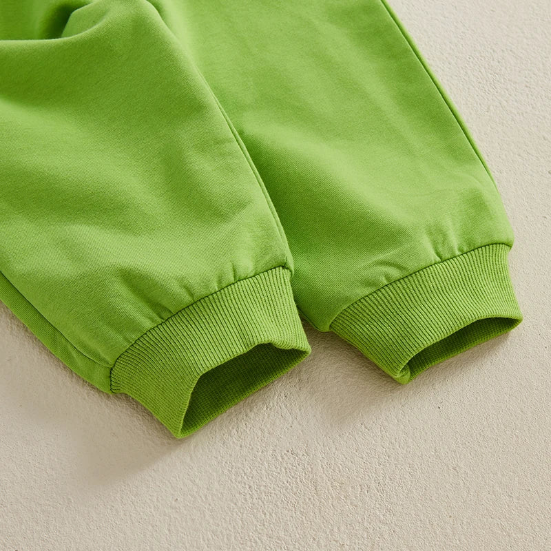 Baby Boy Girl Christmas Outfit Green Monster Long Sleeve Sweatshirt Solid Long Pants 2 Piece Set