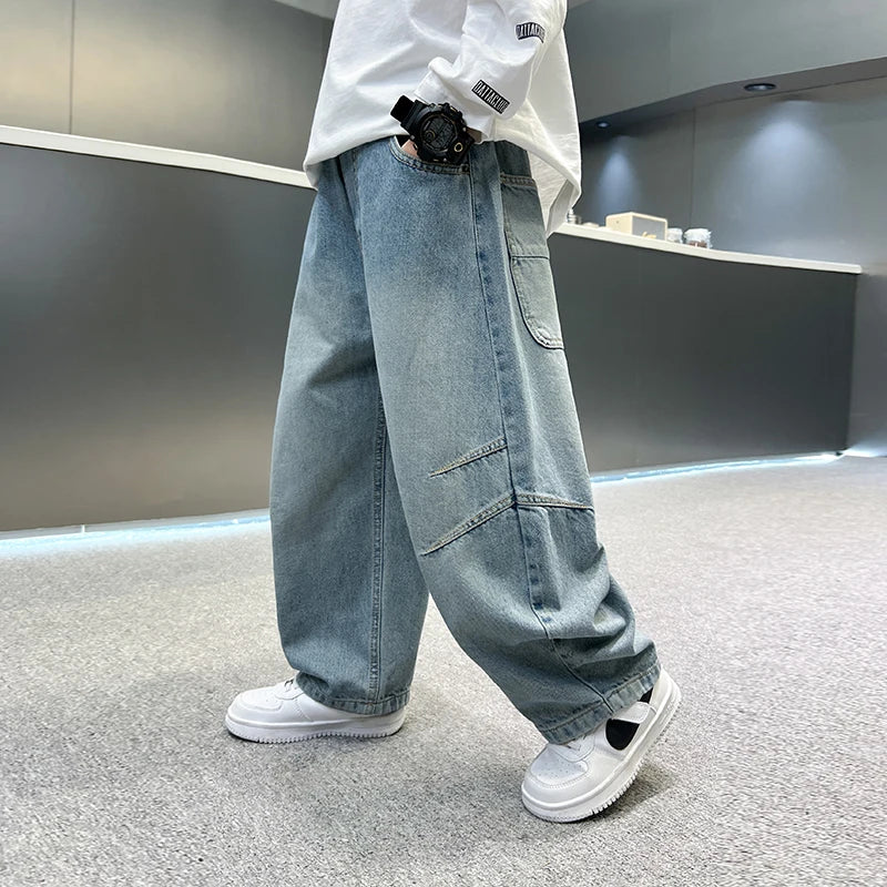 Kids Straight Wide Leg Workwear Jeans Casual Pants