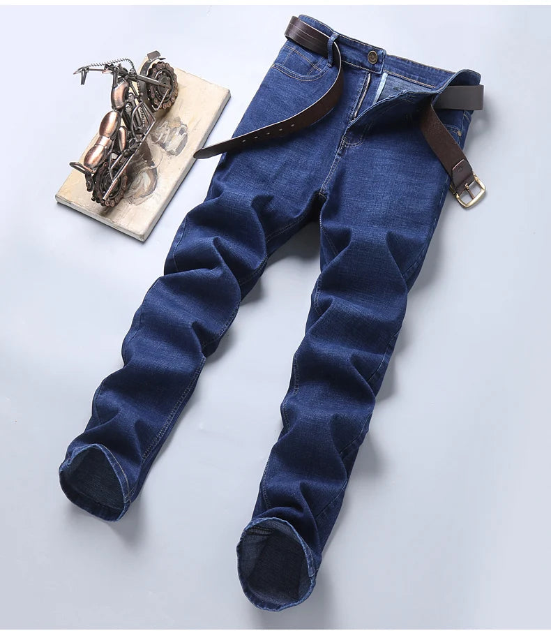 Men Fashion Straight Jeans 2024 New Stretch Slim Fit Comfortable Soft Business Denim Trousers Male Brand Clothing