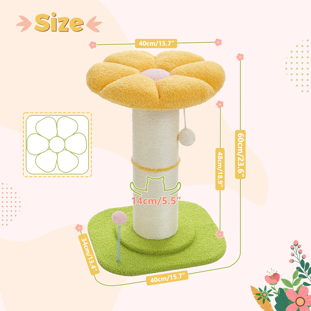 Flower Cat Scratching Post Small Cat Tree Tower Cat Scratcher for Indoor Cats with Super Thick Scratching Post Removable Cat Bed - trendingshoping.com