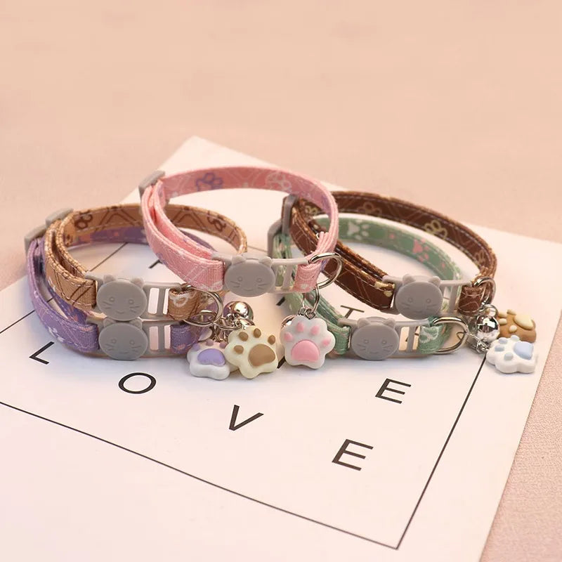 Pet Collar with Bell Adjustable Cartoon Print for Dogs Cats