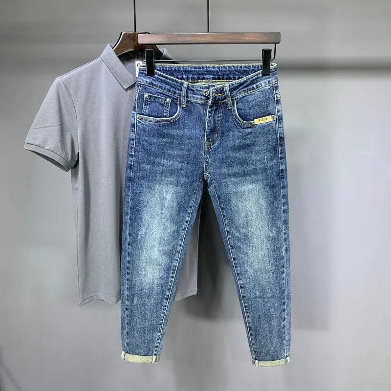 Jeans Men's Trendy Brand Light-colored Fashion Youth Casual Pants Cowboy Simple Ruffian Handsome Slim-fitting Skinny Jeans Men - trendingshoping.com