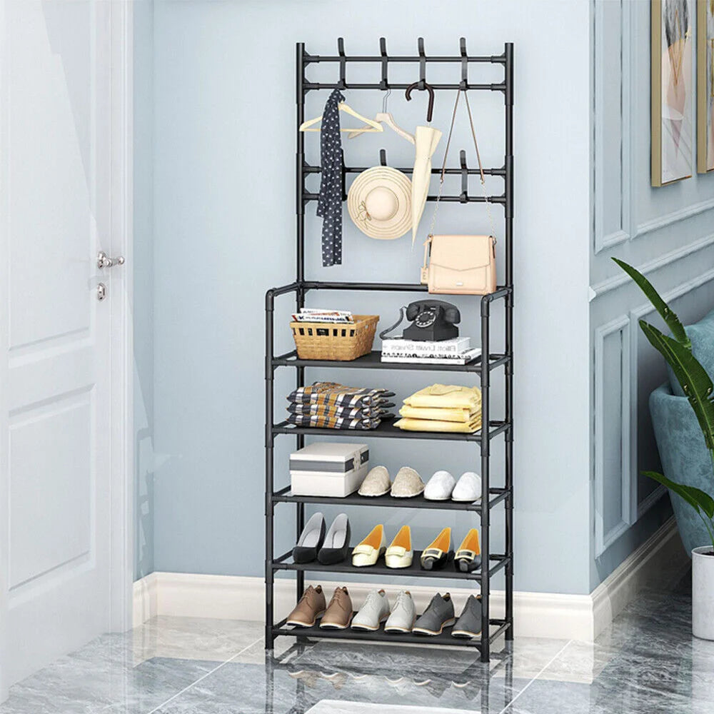 Shoe Hat Rack Clothes Hanger Multi-Layer Shoe Rack Doorway Organizer Floor-Standing Storage Rack