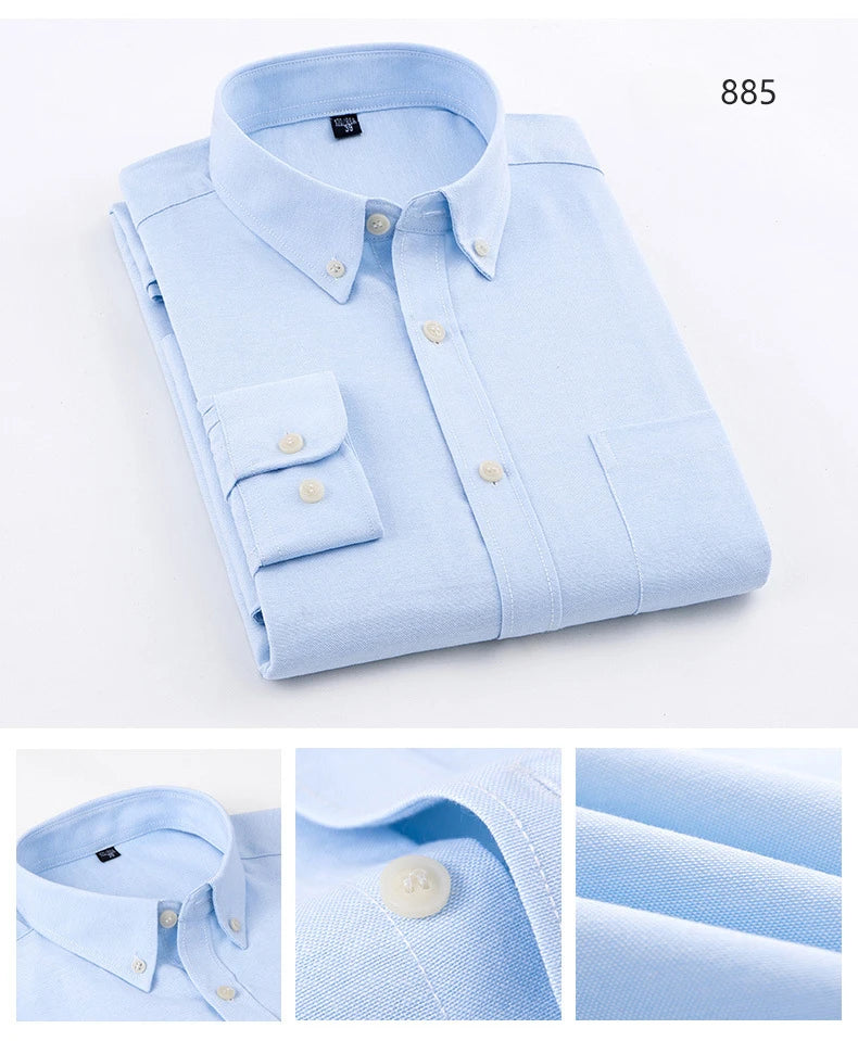 Men's Slim Fit Long Sleeve Shirt – Formal Plain Cotton Shirt with Single Pocket, Soft Plaid Office & Designer Tops"