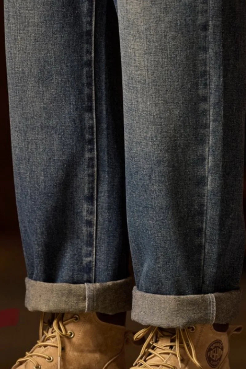 Mens Blue Elastic Waist Jeans Relaxed Fit With Zipper Button