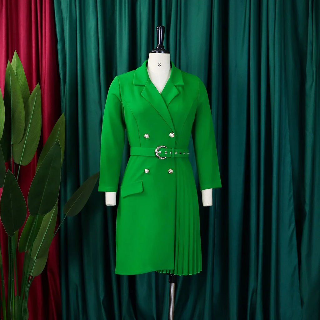 Elegant Dresses for Woman 2024 Autumn Winter New Trends Notched Collar Full Sleeve Sashes Pleated Mid Calf Solid Fashion Dress