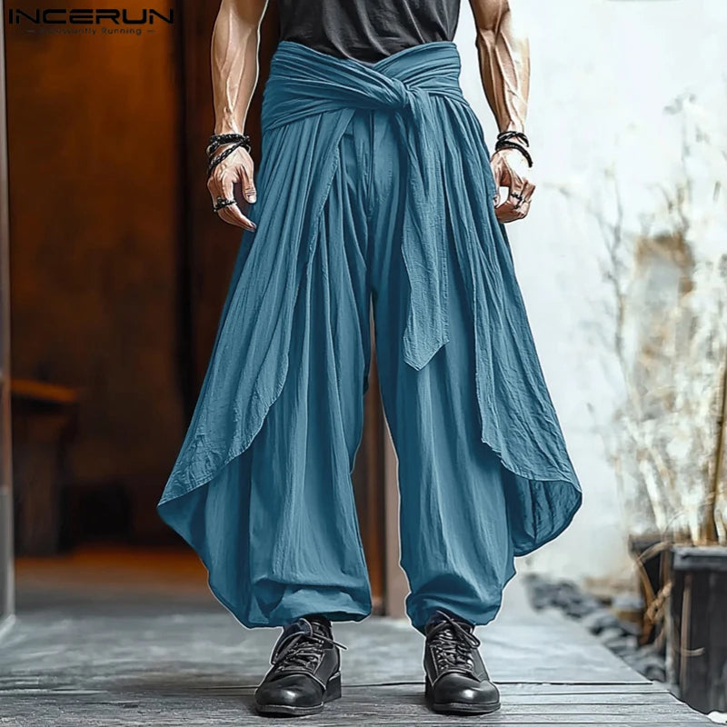 INCERUN Men's Pleated Harem Pants - Oversized Streetwear Trousers