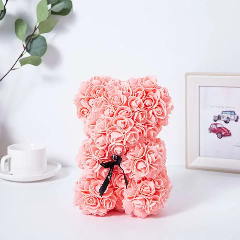Romantic Valentine's Day Creative Eternal Flower Rose Bear Christmas Gift Rose Bear Hug Bear Wedding Flower Decoration Gift - trendingshoping.com