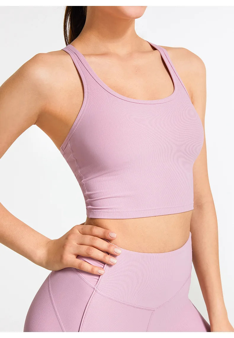 Women’s Workout Yoga Top Running Vest Cross Strap Sports Bra Style Gym Halterneck Fitness Tank