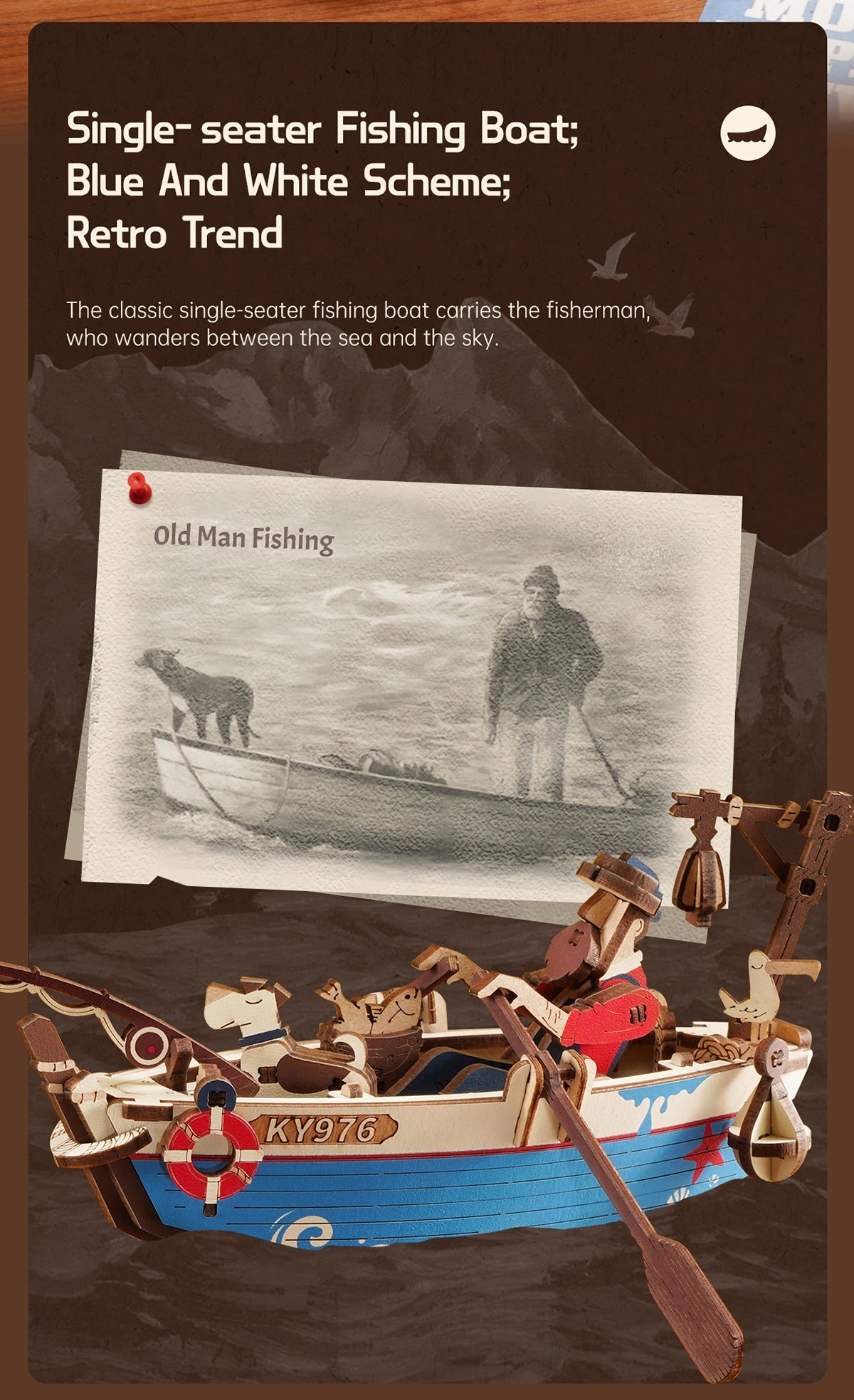 Robotime Rokr Gravity Swing Model Building Kit 3D Wooden Puzzle kit Sky Captain kit Ocean Fisher kit Best Gifts for Adults Teens - trendingshoping.com