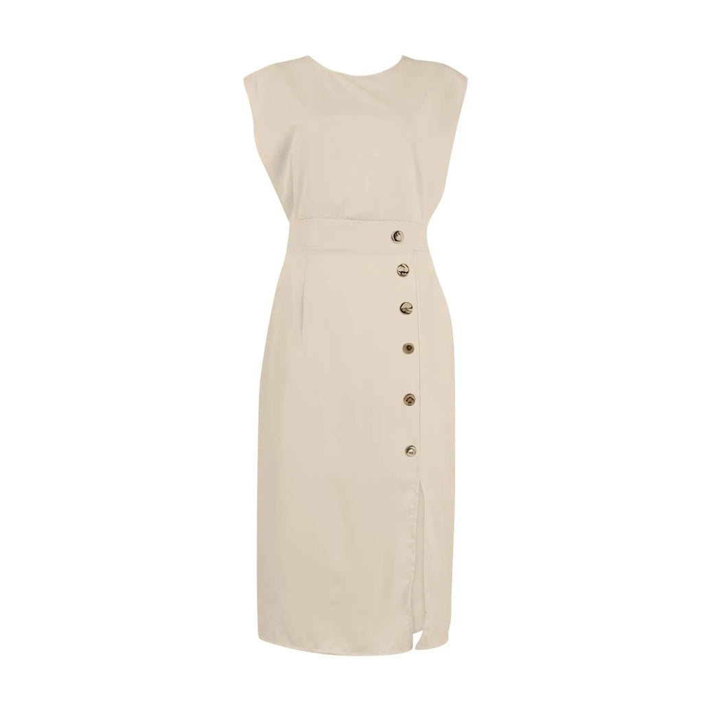 White Formal Autumn Dress for Women - Elegant Office & Evening French Style