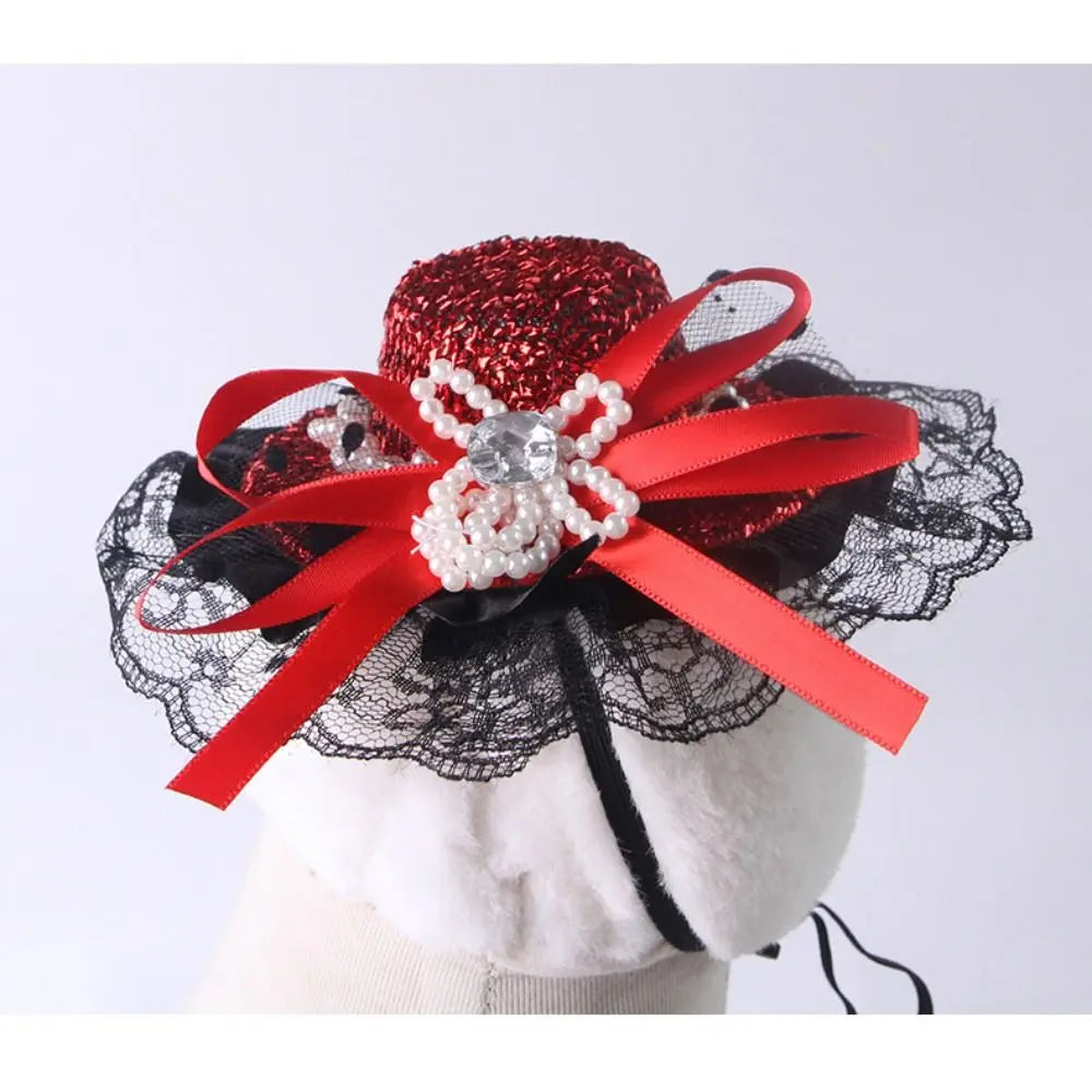 Pet Cat Halloween Hat Adjustable Sequin Lace Cosplay