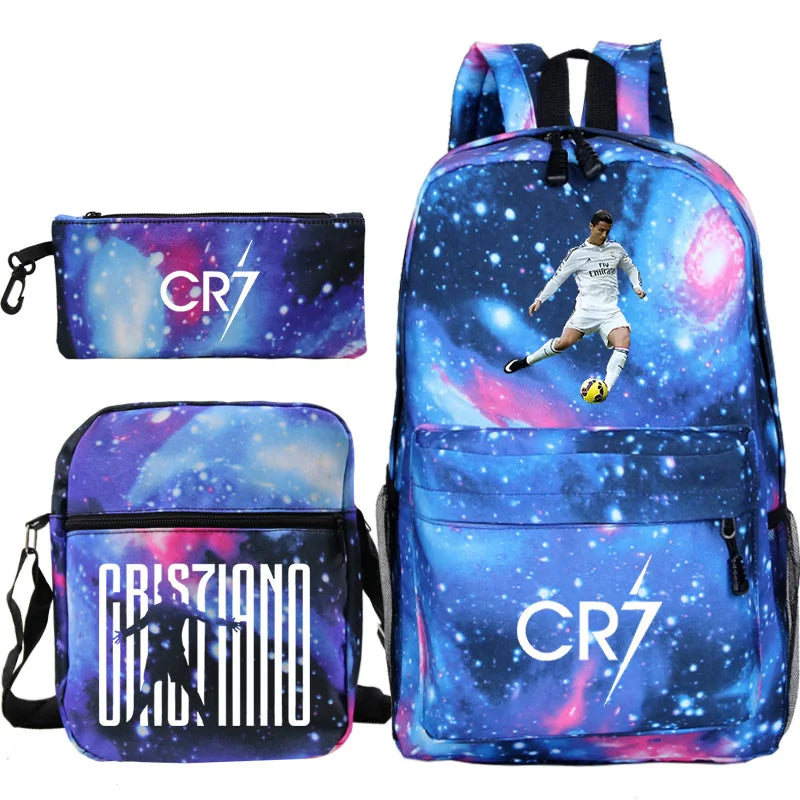cr7 3-Piece Sport Athletic Backpack Set - Lightweight School Bag with Laptop Sleeve & Matching Pouches - Teens Travel Mochila