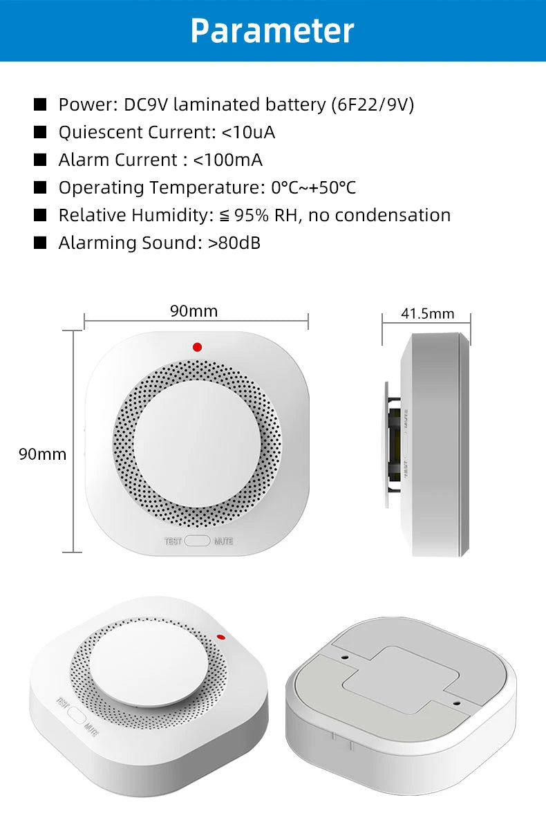 Independent Smoke Detector Sensor For Home Warehouse Security Smart Fire Alarm With Replaceable Battery
