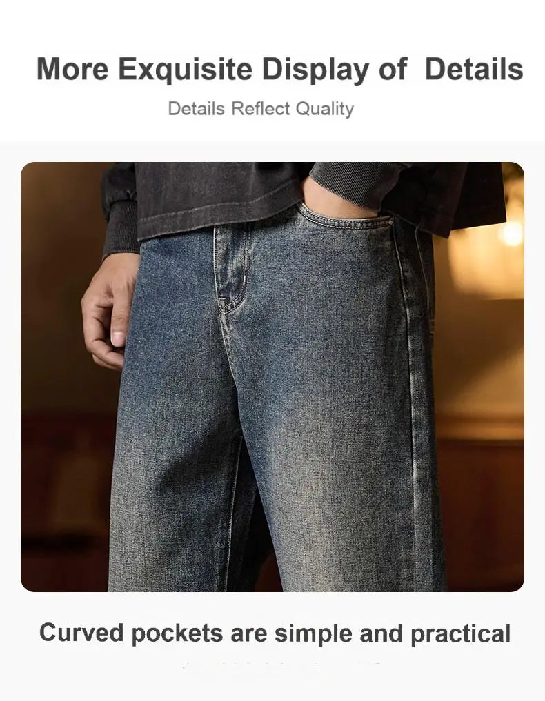 Mens Blue Elastic Waist Jeans Relaxed Fit With Zipper Button