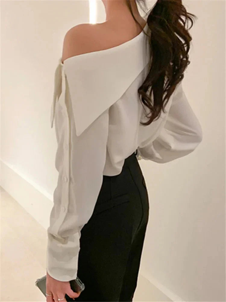 Spring Summer Women’s Off Shoulder Long Sleeve Casual Top
