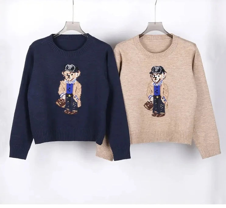 Bear Print Cashmere Pullover Sweater – Trendy Autumn/Winter Knitwear - trendingshoping.com