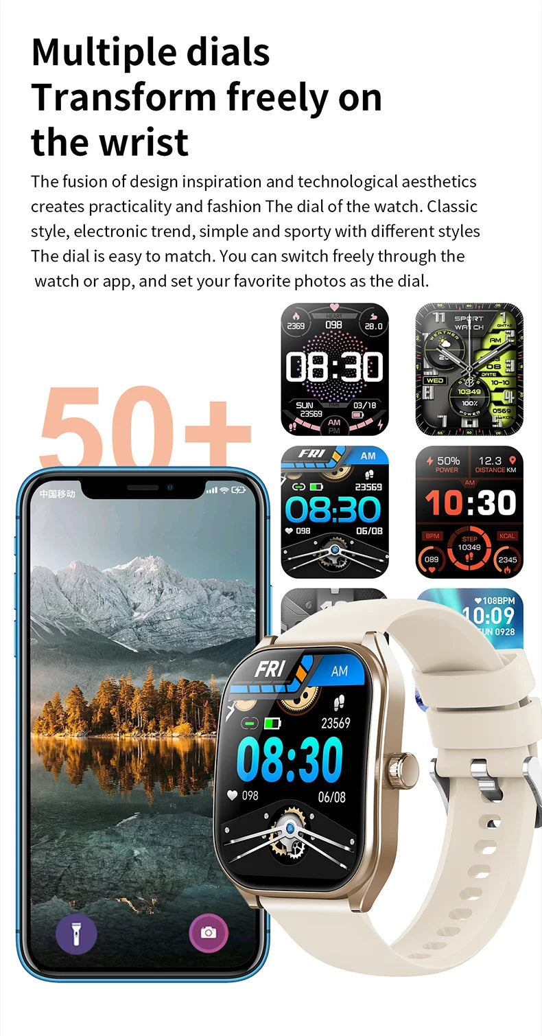 Smart Watch for Men – 2.01'' AMOLED Curved Screen, IP68 Waterproof, Bluetooth 5.3 Call, AI Voice Assistant Fitness Smartwatch