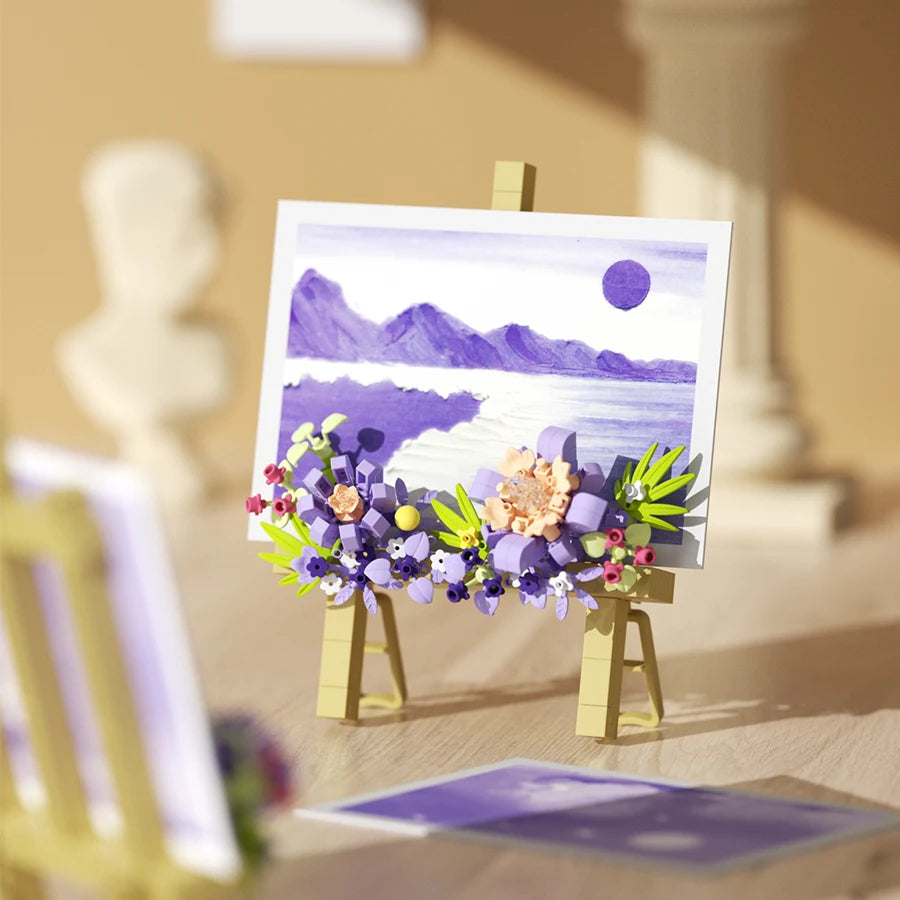 Mini Flower Painting Shelf Building Block Sets With Wooden Easel Educational Toys DIY Home Decor Mother's Day Gifts