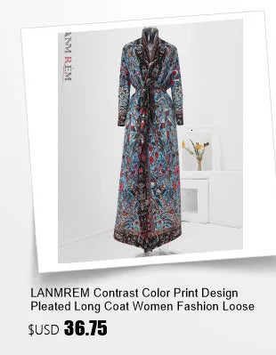 LANMREM Fashion Designer Print Pleated Windbreaker Women Scraf Collar Belt Gathered Waist Contrast Color 2024 New Coat 32C1261 - trendingshoping.com