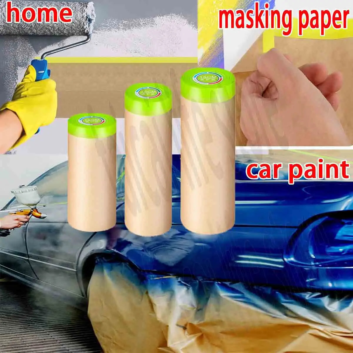 Masking Paper Pre-Taped | Protective Covering for Walls, Cars & Painting Projects