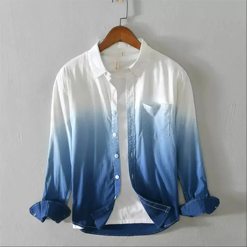 Men’s Long Sleeve Linen Shirt Casual Gradient Design