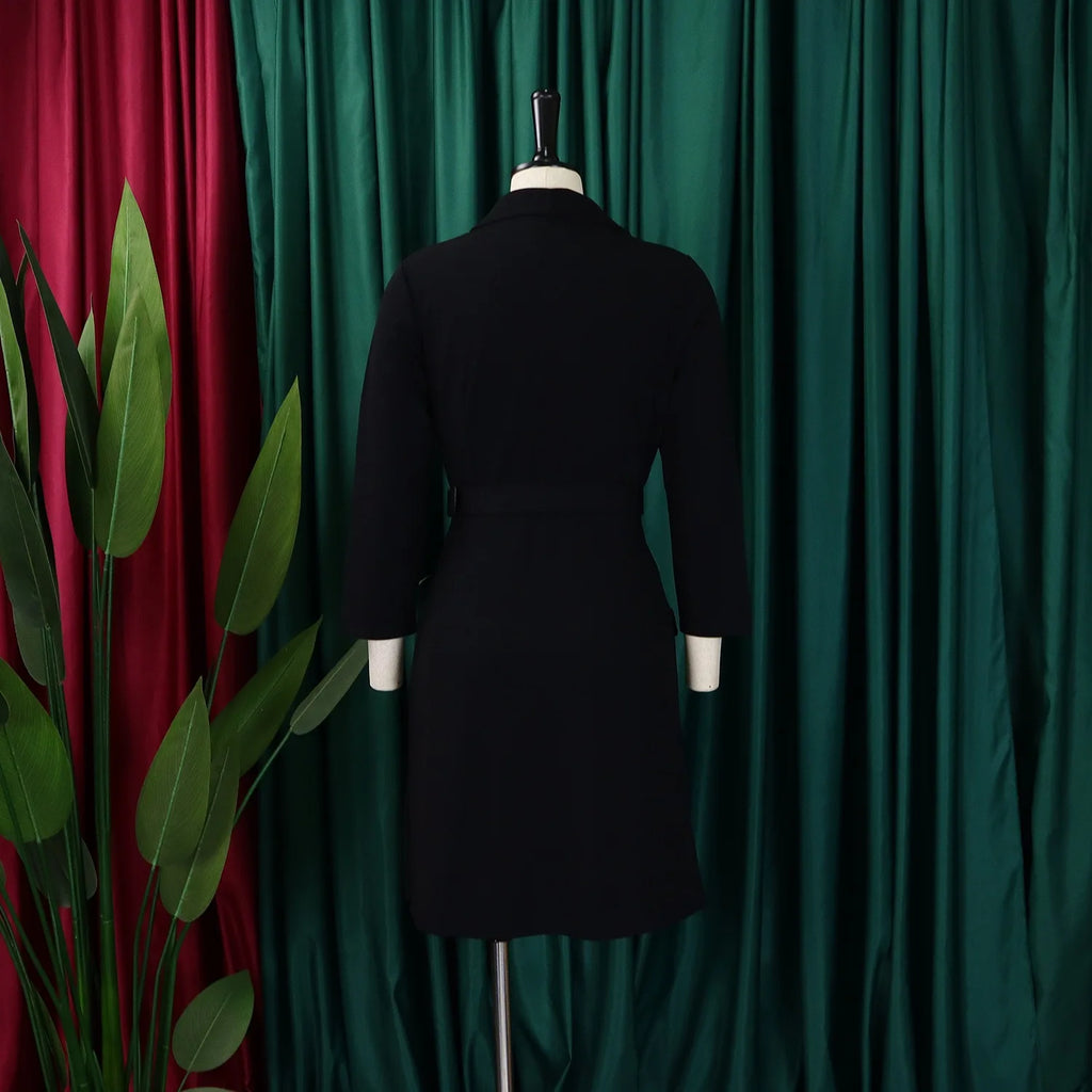 Elegant Dresses for Woman 2024 Autumn Winter New Trends Notched Collar Full Sleeve Sashes Pleated Mid Calf Solid Fashion Dress