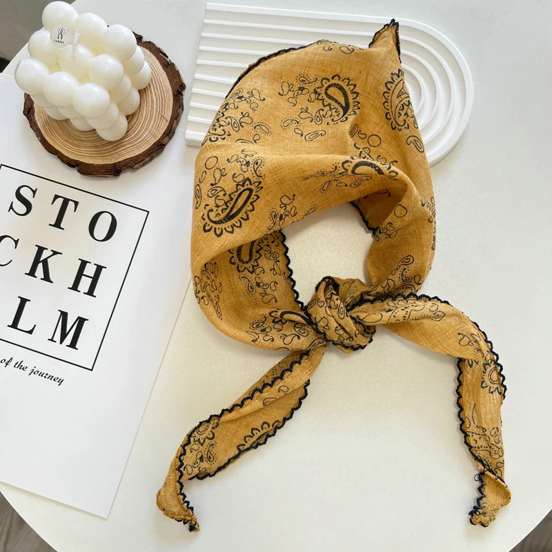 Summer Print Flower Neck Scarf Shawl Triangle Hair Head Wrap Headband Handkerchief Hair Ties Bandanas Hair Ribbon For Women