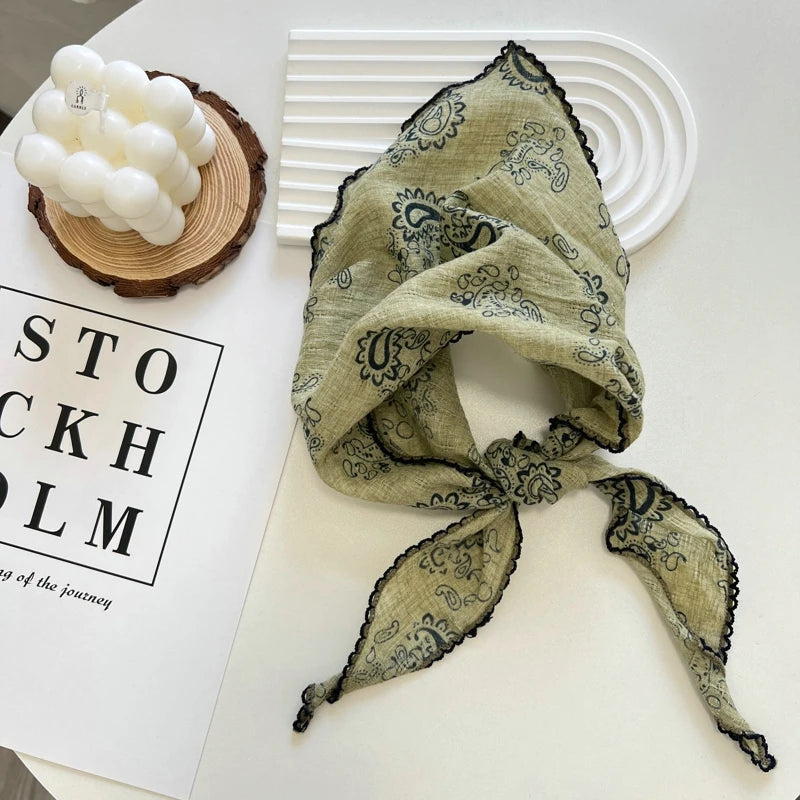 Summer Print Flower Neck Scarf Shawl Triangle Hair Head Wrap Headband Handkerchief Hair Ties Bandanas Hair Ribbon For Women