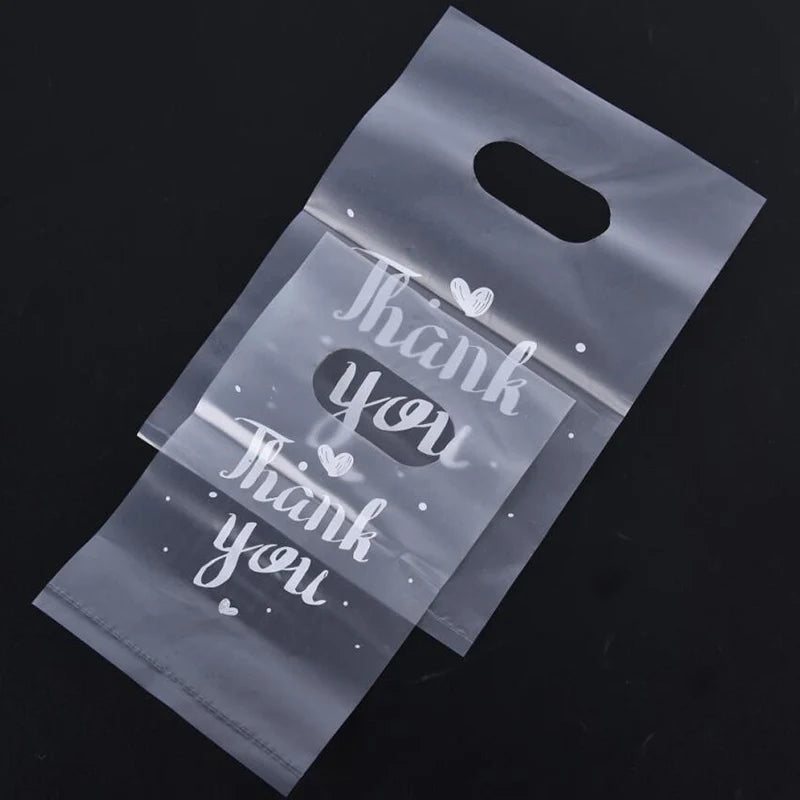 100Pcs Mini Thank you Plastic Gift Bags Wedding Candy Bags Shopping Carrier Bags