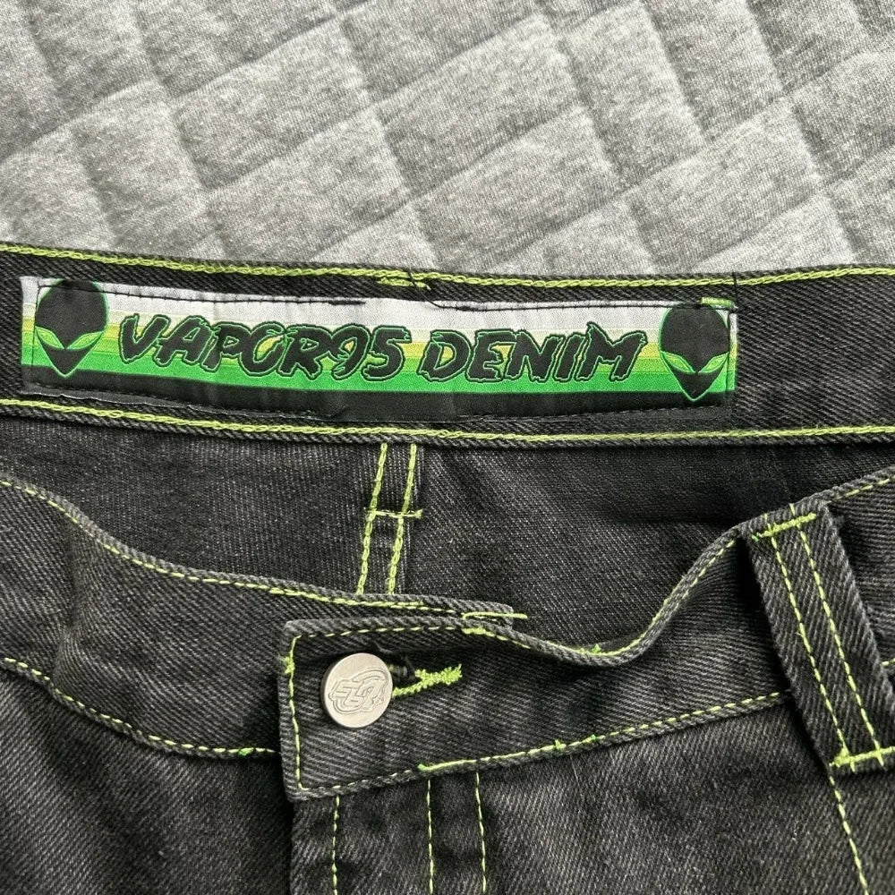 Jeans Spring and Autumn European and American wide-leg loose alien pattern trousers 2024 new high street trend hip-hop men - trendingshoping.com