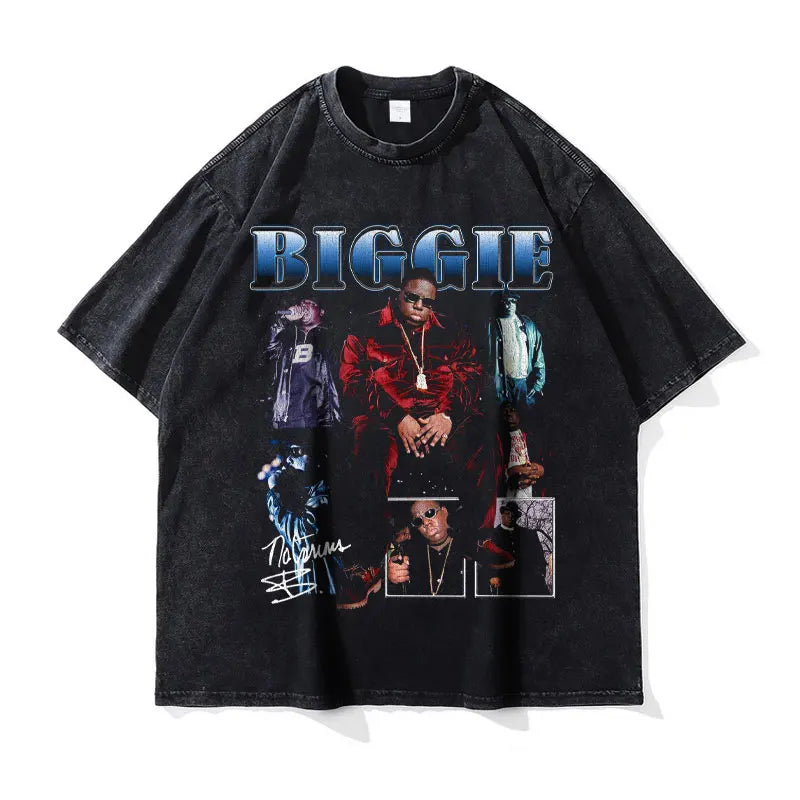 Biggie T Shirts Vintage Washed Hip Hop Rapper Singer Harajuku T-shirt Oversized DTG Y2K Short Sleeve Tops Tees Men 100% Cotton