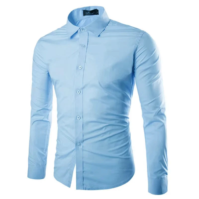 Men’s Solid Color Long Sleeve Casual Shirt Candy Color Fashion Shirt