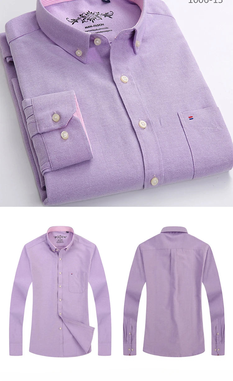 Men's Slim Fit Long Sleeve Shirt – Formal Plain Cotton Shirt with Single Pocket, Soft Plaid Office & Designer Tops"