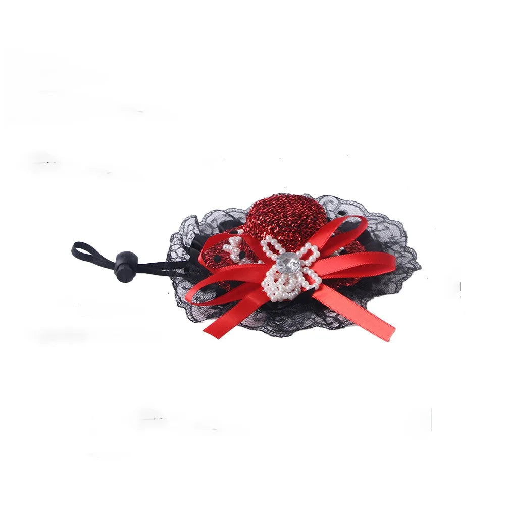 Pet Cat Halloween Hat Adjustable Sequin Lace Cosplay