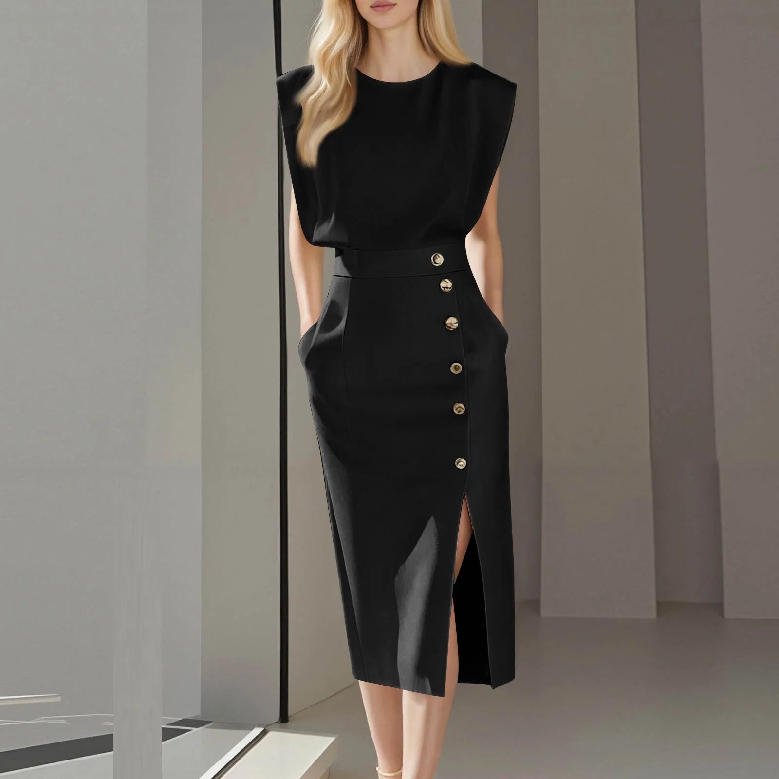 White Formal Autumn Dress for Women - Elegant Office & Evening French Style