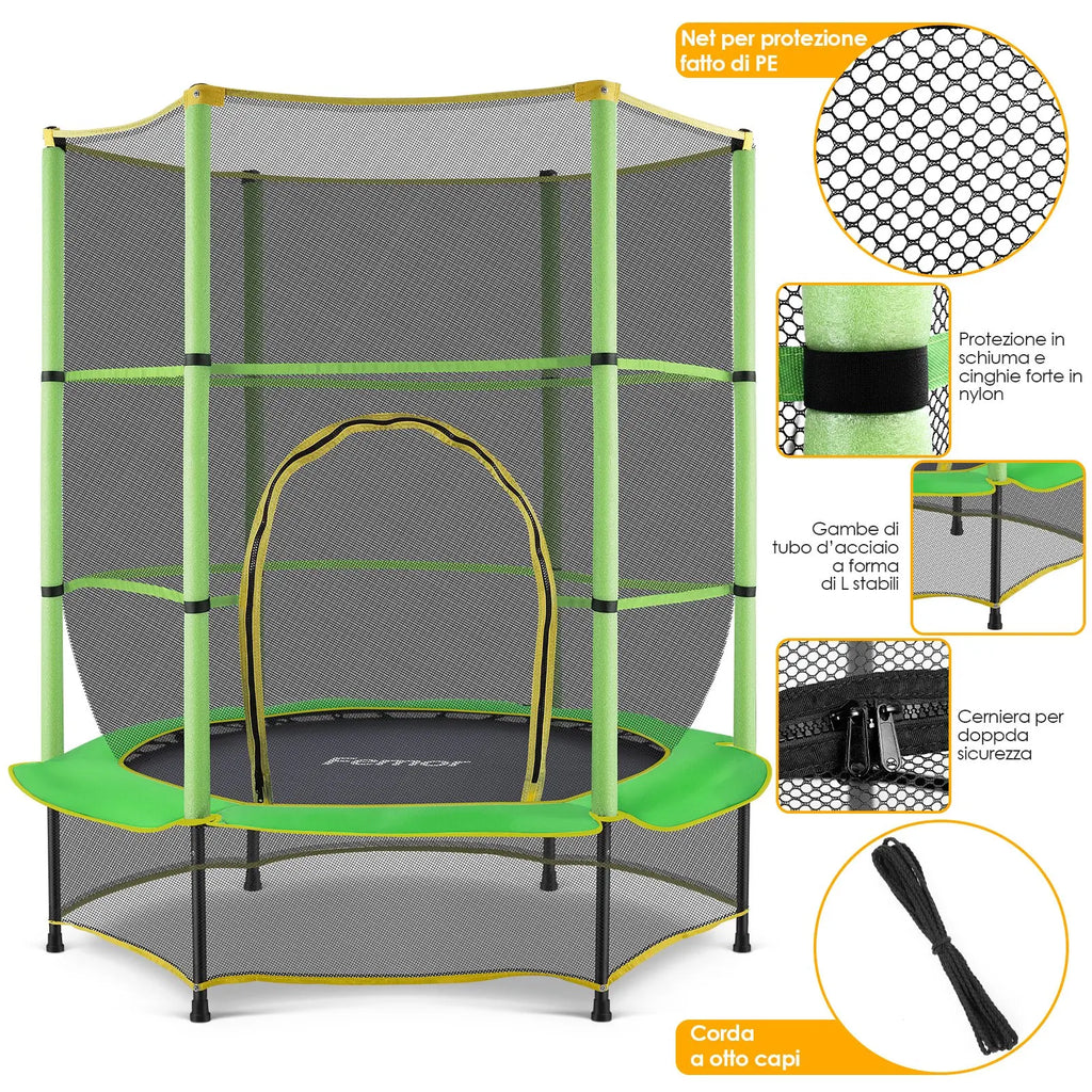 Trampoline for Children, Ø 140cm Mini Toddler Trampoline with Safety Net,Built-in Zipper, Round Trampoline Indoor and Outdoor - trendingshoping.com