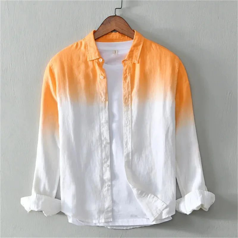Men’s Long Sleeve Linen Shirt Casual Gradient Design