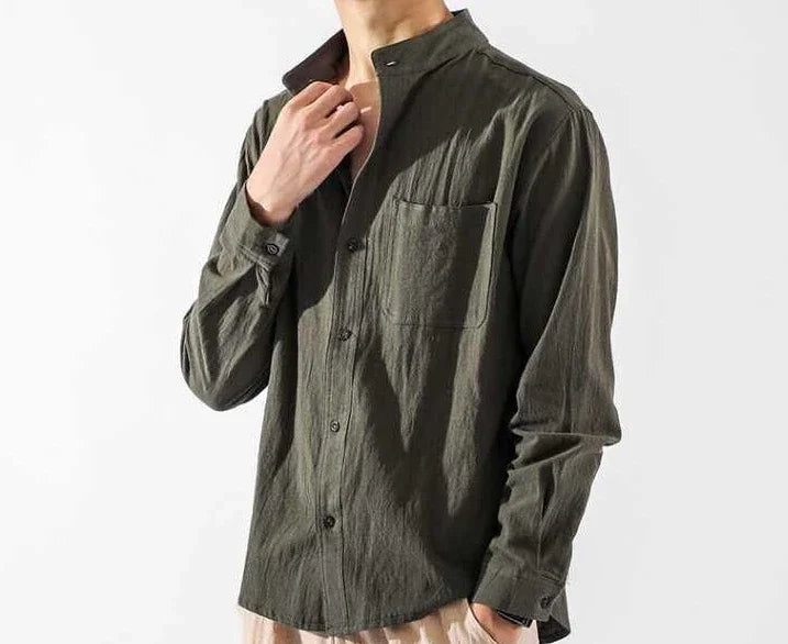 Men's White Linen Shirt with Pocket – Elegant Casual Fashion Shirt, 2025 New Arrival Social Tops