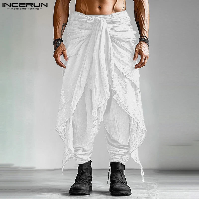 INCERUN Men's Pleated Harem Pants - Oversized Streetwear Trousers