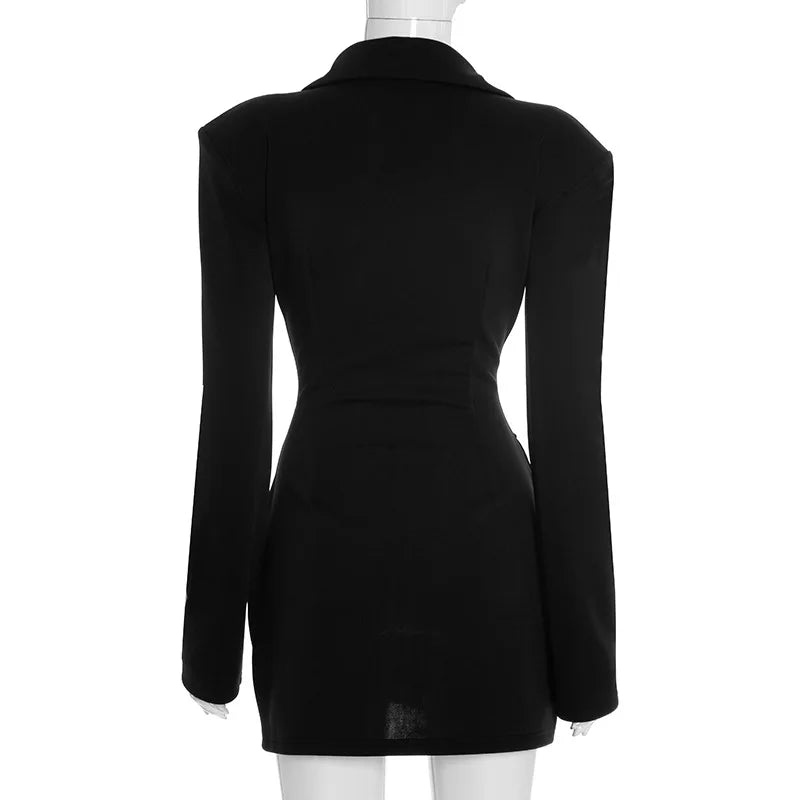 Women’s Deep V Neck Long Sleeve Mini Blazer Dress Double Breasted High Waist