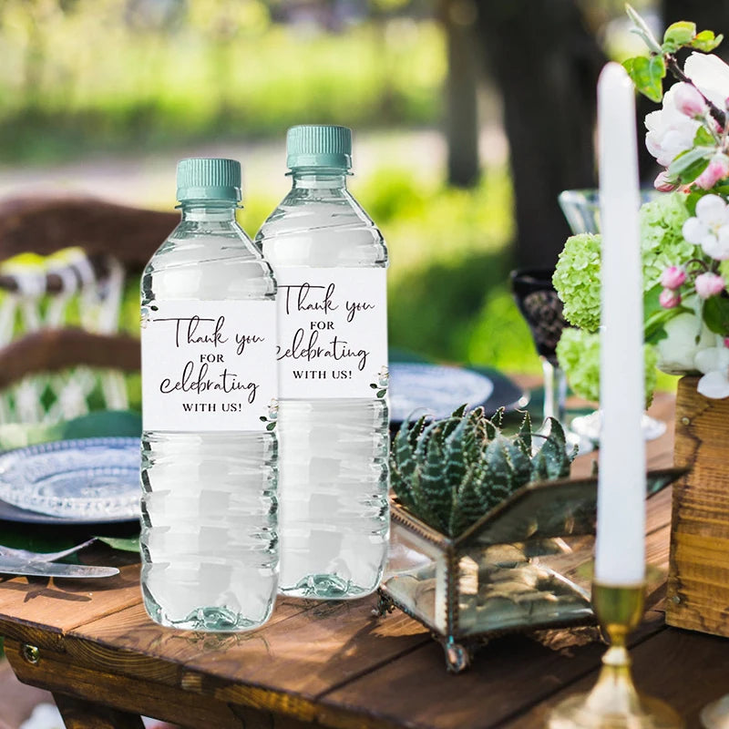 30Pcs Thank You for Celebrating with Us Labels Water Bottle Stickers for Wedding Bridal Shower Decoration Jungle Birthday Party