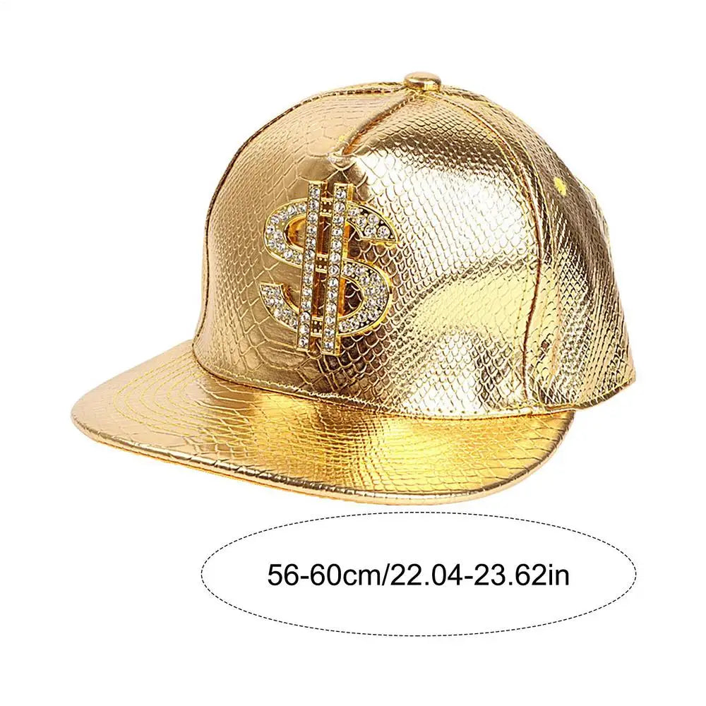 Crocodile Hip Hop Cap – Gold Dollar Sign Flat Brim Fitted Hat for Youth